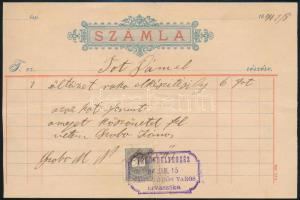 1894 Számla Nagykőrösről okmánybélyeg helyett 1kr postabélyeggel