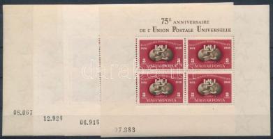 1950 4 db Fogazott UPU blokk, a sorszámok különböző magasságokban vannak (720.000) (1 blokk ráncos, egyébként szép minőség)