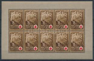 1942 Vöröskereszt I. 8f kisív átszivárgó teljes barna színnyomattal