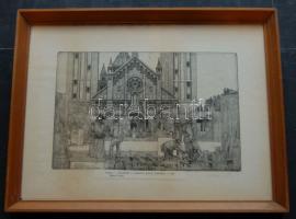 Rékassy Csaba (1937-1989): Szeged - készülődés a szabadtéri játékokra, rézkarc-papír, jelzett, keretben 43x33 cm