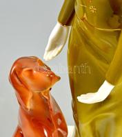 Hollóházi Kutyásnő. Terv.: Némethné Szontágh Éva. Jelzett, kézzel festett, hibátlan, m: 39,5 cm