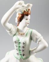 Hollóházi Csárdáskirálynő, zöld ruhában. Jelzett, kézzel festett, hibátlan, m: 30 cm