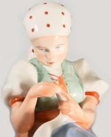 Zsolnay libatömő lány, kézzel festett, jelzett, hibátlan, m: 17 cm