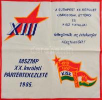 1985 MSZMP XX. kerületi pártértekezlete (Úttörő, KISZ) kendő, 30x28,5 cm