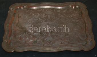 Impozáns szecessziós tálca monogrammal a közepén, díszes felülettel ~37x30cm-es méretben