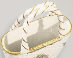 Herendi Viktória mintás kosár alakú váza. Jelzett, kézzel festett, hibátlan, m: 14 cm