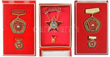 DN (1970-1980 k) "Szocialista Brigád - A vállalat kiváló brigádja" aranyozott, zománcozott bronz jelvény miniatűrrel, dísztokban + DN(1970-1980 k) "Szocialista Brigád - A vállalat kiváló ifjúsági brigádja" aranyozott, zománcozott bronz jelvény miniatűrrel, sérült dísztokban + DN(1970 k) "Kiváló Dolgozó" aranyozott, műgyantás fém kitüntetés miniatűrrel, tokban T:AU,XF
