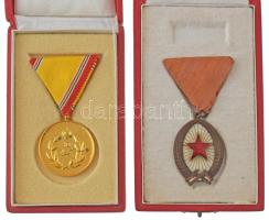 1964. "A Munka Érdemrend bronz fokozata" zománcozott bronz kitüntetés mellszalagon, miniatűr nélkül, eredeti tokban + 1983. "Honvédelmi Érdemérem 10 év után" aranyozott bronz kitüntetés mellszalagon, eredeti tokban T:XF