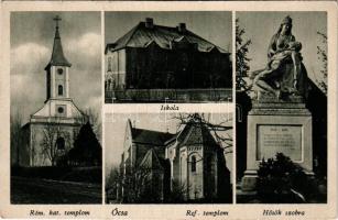 Ócsa, Római katolikus templom, Iskola, Református templom, Hősök szobra, emlékmű. Náfrádi kiadása (EK)