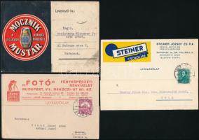 1929-1938 3 db reklámos levelezőlap: Steiner csokoládé, Mocznik mustár, ,,Fotó" fényképészeti szaküzlet