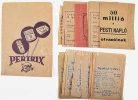 18 db régi reklám tasak, közte Kaiser-féle mell-karamella, Modiano szivarkapapír, Nikotex, Senator, stb.