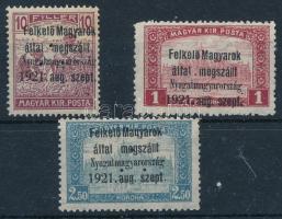 Nyugat-Magyarország I. 1921 3 db bélyeg hármaslyukasztással, Bodor vizsgálójellel