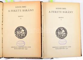 Kádár Imre: A fekete bárány. I-II. köt. Regény. Az Erdélyi Szépmíves Céh 41. kiadványa. Kolozsvár, 1930., Erdélyi Szépmíves Céh, 152+2+VI (Erdélyi Szépmíves Céh tagjainak névsora) p.; 174+1 p. Első kiadás. Demian Tassy illusztrációival. Kitöltetlen számozással. Kiadói félbőr-kötésben, Rohonyi Antal-kötés, kopott borítóval, 20,5x15 cm és 20x14 cm
