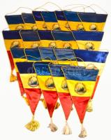 Román Szocialista Köztársaság (Republica Socialistă România) sportzászlók, különböző sportágak szövetségeinek nevével és címerével (modellezés, vívás, gimnasztika, kajak-kenu, stb.), közte a Román Olimpiai Bizottság (Comitetul Olimpic Roman) is, összesen 22 db, vegyes állapotban, 25x18 cm és 46x32 cm között