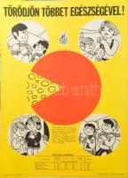 cca 1974 Törődjön többet egészségével (sajt)! Egészségügyi Felvilágosító plakát, papír, Pénzjegynyomda, 67x48,5 cm