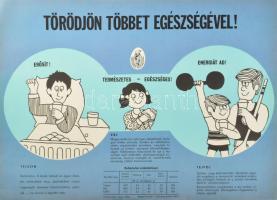 cca 1974 Törődjön többet egészségével (tejszín)! Egészségügyi felvilágosító plakát, papír, Pénzjegynyomda, apró lapszéli sérüléssel, 67x48,5 cm