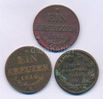 1816B 1kr Cu Körmöcbánya + Ausztria 1780W 1kr Cu "Mária Terézia" Bécs + 1816A 1kr Cu Bécs T:VF,F, peremhiba, patina Hungary 1816B 1kr Cu Kremnica + Austria 1780W 1 Kreuzer Cu "Maria Theresia" Vienna + 1816A 1 Kreuzer Cu Vienna C:VF,F, edge error, patina Huszár 2058, Unger III.: 1406.a ; KM#1995 ; KM#2113