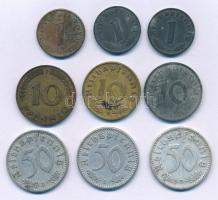 Német Harmadik Birodalom 1935-1949. 1pf-50pf (9xklf, mindegyik más névérték- évszám- vagy verdehely)...