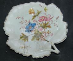 cca 1880 Fischer Ignác (Herendi) porcelán tál levél alakú (javított) / Antique Herend (Fischer I.) chinaware plate 20 cm (repaired)