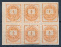 1898 Hírlapbélyeg ívszéli 6-os tömb, összefüggésben ritka! (gumihiba / gum disturbance)