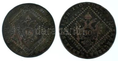 1807S 15kr Cu "I. Ferenc" Szomolnok + 30kr Cu "I. Ferenc" Szomolnok T:VF, patina...