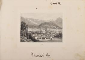 cca 1810 Ischl képes album, 12 db metszettel, foltos lapok