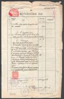 cca 1871 - 1911 Vegyes különféle papírrégiség tétel, közte keresztlevelek, nyilatkozat...stb., 7 db ...