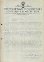 1938 Eucharisztikus kongresszus tétel: A szervező kormánybiztos áltaéé aláírt levél, 2 db képeslap, ...