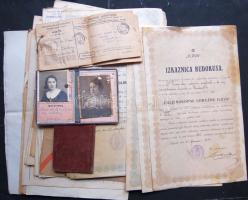 ~1910-1940 Vegyes okmány és nyomtatvány tétel, benne: nagyalakú Pázmány diploma, MÁV igazolványok, okmánybélyeges számlák, adóív, fejléces levélpapírok, ...