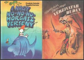 1986-1987 2 db képregény: Csukás István - Sajdik Ferenc: A nagy ho-ho-ho-horgászverseny. + Rozgonyi Ádám - Fassel Ferenc: Vérzivatar Budán anno Domini 1686. Kiadói tűzött papírkötés.