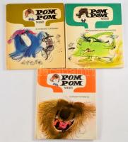 Csukás István - Sajdik Ferenc: Pom-Pom meséi. 3 kötet: A bátor Tintanyúl.; Madárvédő Golyókapkodó.; A civakodó cipőikrek. Bp., 1981-1983, Móra. Kiadói kartonált papírkötés, változó állapotban.