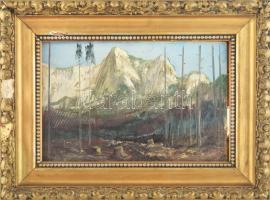 Molnár C. Pál (1894-1981): Ausztrai táj. Olaj, farost, jelezve balra lent: MCP. Hátoldalán Képcsarnok Vállalat címkéjével. Dekoratív, sérült fakeretben, 20×30 cm / Molnár C. Pál (1894-1981): Austrian Landscape. Oil on wood fiber, signed lower left. Framed, 20×30 cm