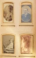 cca 1880-1900 Régi családi fotóalbum 38 db vegyes méretű fotókkal, szecessziós dombornyomott bőr köt...