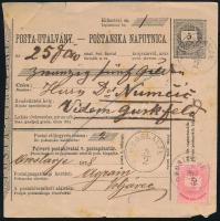 1878 Díjjegyes pénzutalvány 5kr díjkiegészítéssel "OROSLAVJE" - "VIDEM"