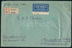 1929 Ajánlott légi levél Szegedről Hollandiába 1,74P bérmentesítéssel