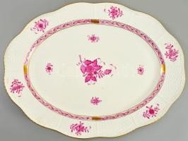 Herendi Apponyi pupur mintás pecsenyés kínáló. Jelzett, aranyozáson kopással, 36,5x28 cm