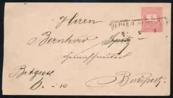 1878 PS-cover with "BÁZIÁS - BUDAPEST" railway postmark to Budapest, 1878 Díjjegyes boríték BÁZIÁS - BUDAPEST vasúti bélyegzéssel Budapestre