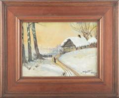 Schwott L jelzéssel (Schwott Lajos?): Hazafelé. Akvarell, selyem. Üvegezett fakeretben. 25x33 cm.