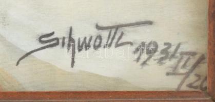 Schwott L jelzéssel (Schwott Lajos?): Hazafelé. Akvarell, selyem. Üvegezett fakeretben. 25x33 cm