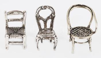 5 darab ezüst (Ag) szék miniatúra, klf kivitelben, zömmel jelzett, nettó 27g