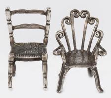 5 darab ezüst (Ag) szék miniatúra, klf kivitelben, zömmel jelzett, nettó 27g