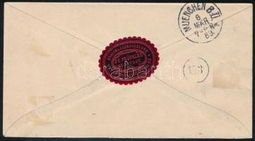 1889.márc.07. Ajánlott 10kr díjjegyes boríték 5kr díjkiegészítéssel "BUDAPEST / FERENCZVÁROS&qu...