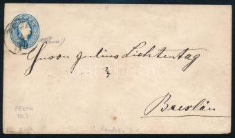 1863 15kr PS-cover "PESTH" - "BRESLAU", 1863 15kr díjjegyes boríték "PESTH" - "BRESLAU"