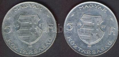 1947. 5Ft Ag "Kossuth" (2x) T:2/3,3 ph