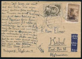1951 Légi levelezőlap Afganisztánba. Ritka destináció, érdekes ragjegy!