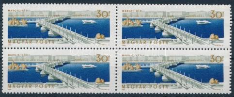 1964 Budapest hídjai 30f négyestömb, mind a 4 bélyeg "hiányzik a híd íve" tévnyomattal (6.000)