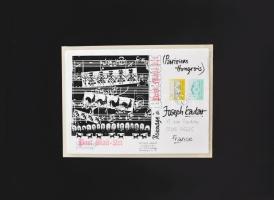 Máté Gyula (1933-2000): Hommage a Bartók (mail art mű). Vegyes technika, nyomat, kollázs, papír, jelzett nyomtatva. Kartonra kasírozva. 16x22 cm