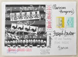 Máté Gyula (1933-2000): Hommage a Bartók (mail art mű). Vegyes technika, nyomat, kollázs, papír, jel...