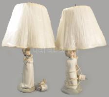 Saphir spanyol porcelán lámpa párban. Fiú. lányka. Búrával, szép állapotban. Jelzett. 55 cm