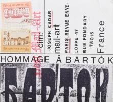 Nádas Alexandra (1974-): Hommage a Bartók (mail art mű). Vegyes technika, nyomat, kollázs, papír, je...